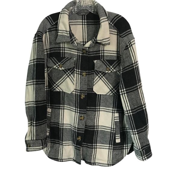 Members Mark Shacket Jacket Size Large Mens Plaid Black White Blanket Heavy L - Picture 1 of 11
